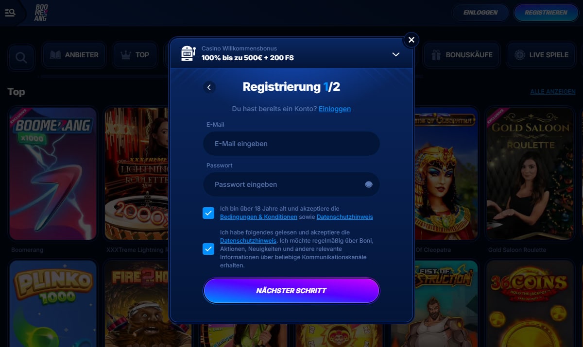 Oferta de bono de casino online Boomerangbet Casino online